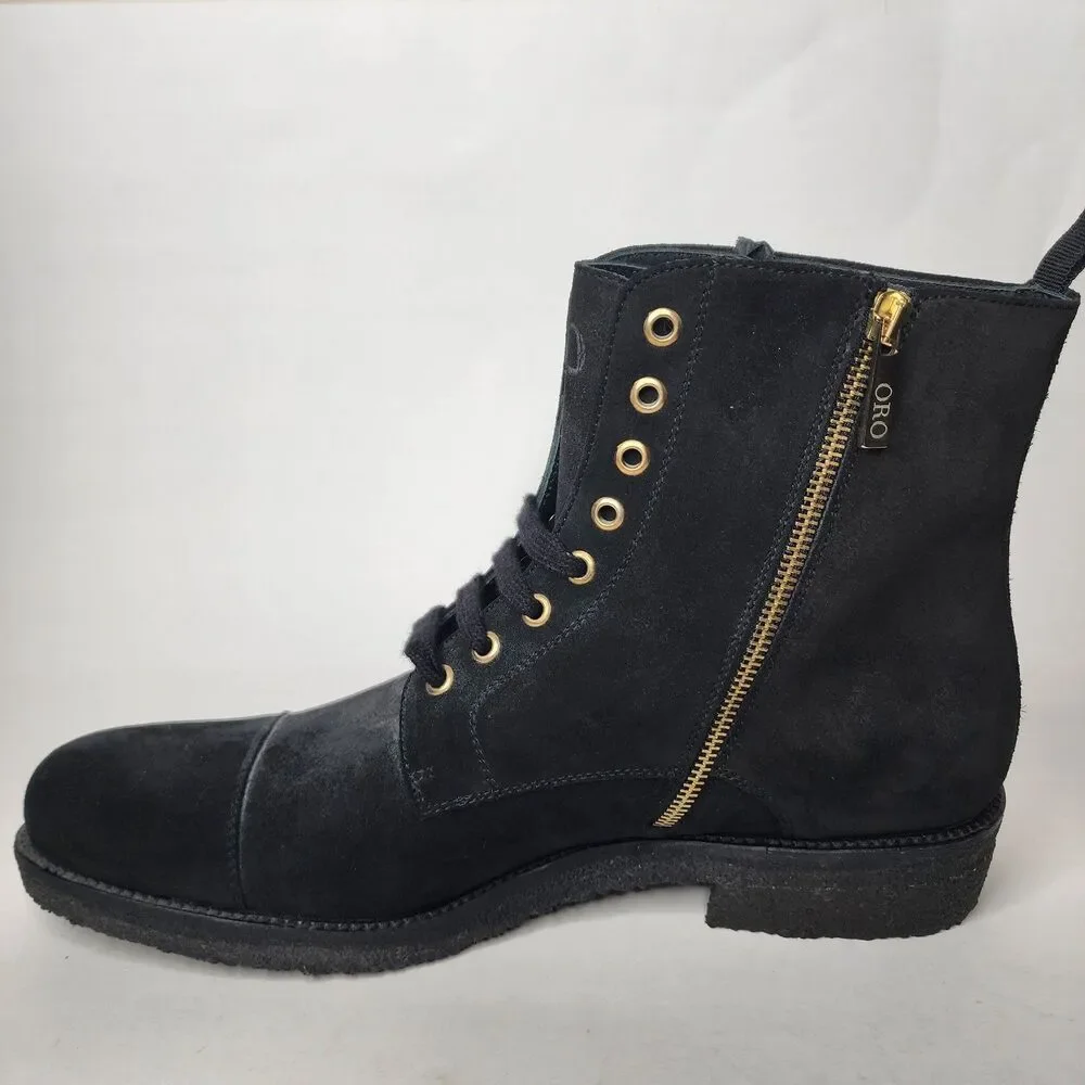 Oro Los Angeles Black Crepe Suede Cap Toe Combat Boots Mens Size 11